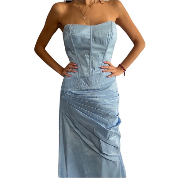 Jovani Strapless Corset Gown Blue - Picture 3 of 6